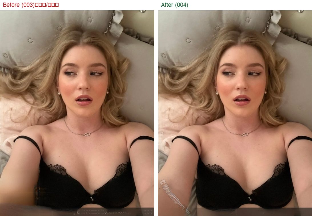 Portrait photo corner: before the fix a large area was overwritten with skin-tone fill, after the fix the area is untouched